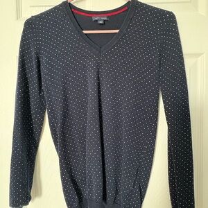 Tommy Hilfiger Navy V-Neck Sweater with Red Trim